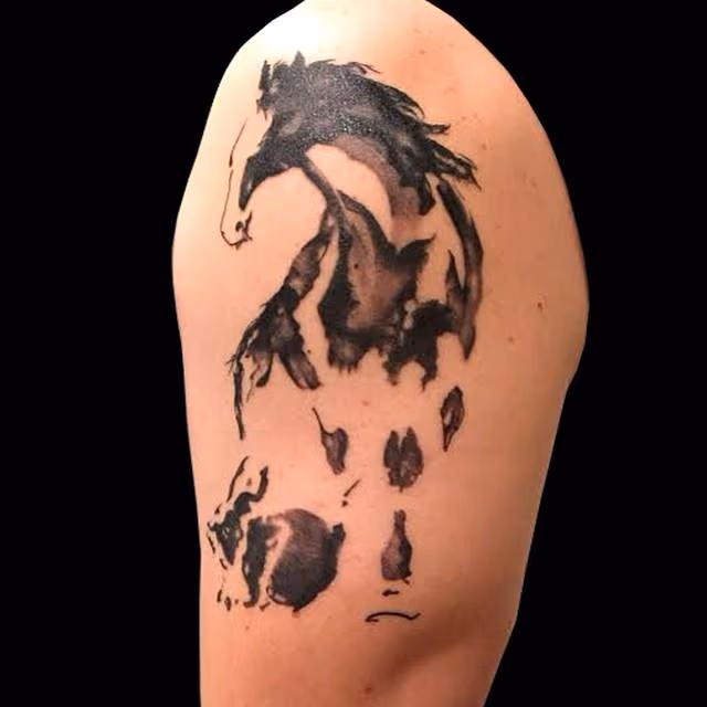 Sumi-e inspired Horse and Rabbit Tattoo