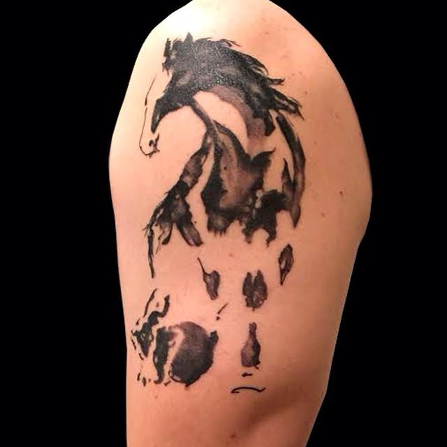 Sumi-e inspired Horse and Rabbit Tattoo