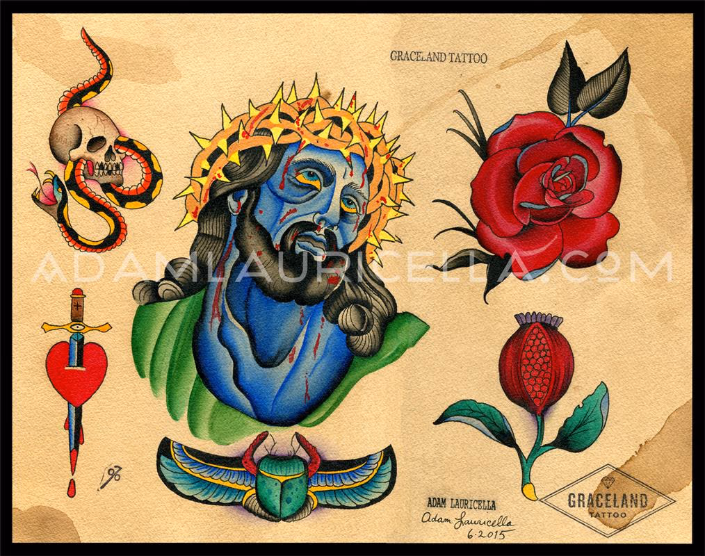 Blue Jesus Tattoo Flash