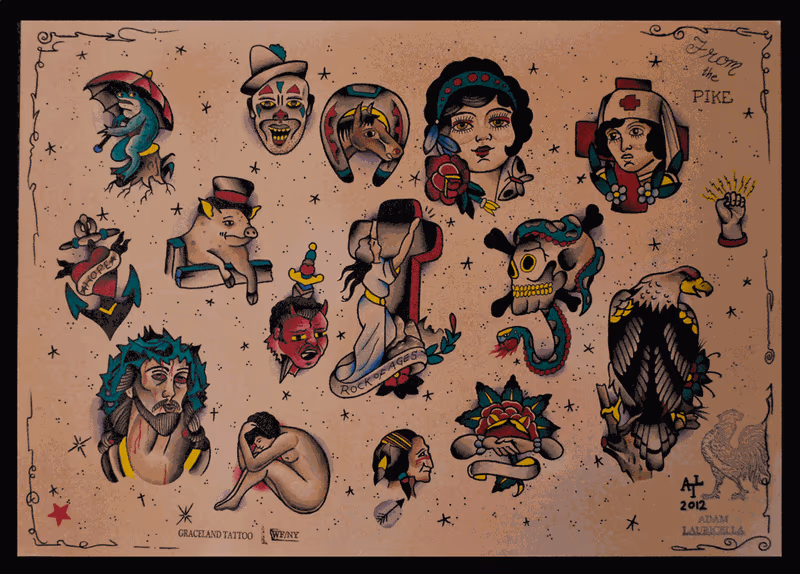 From the Pike Tattoo Flash Designs