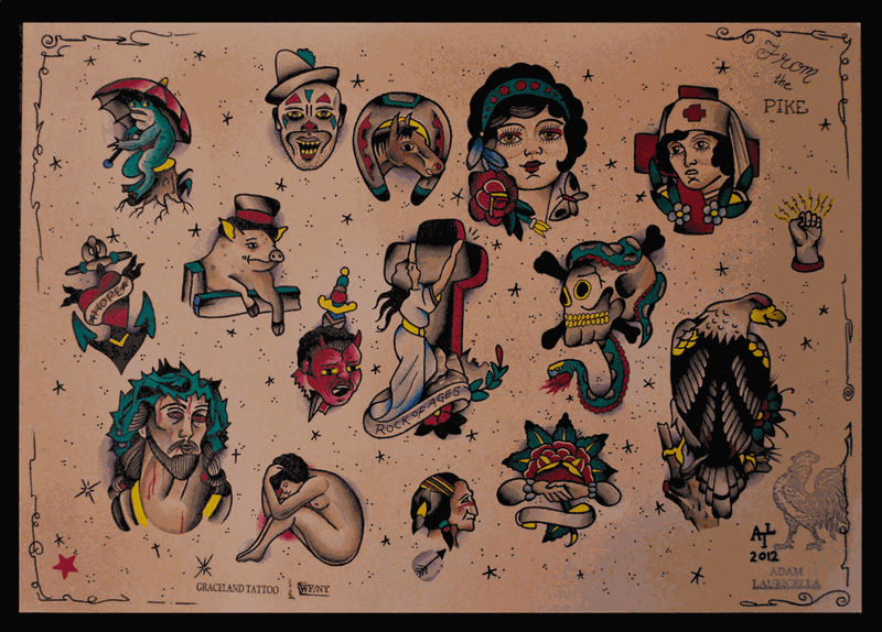 From the Pike Tattoo Flash Designs