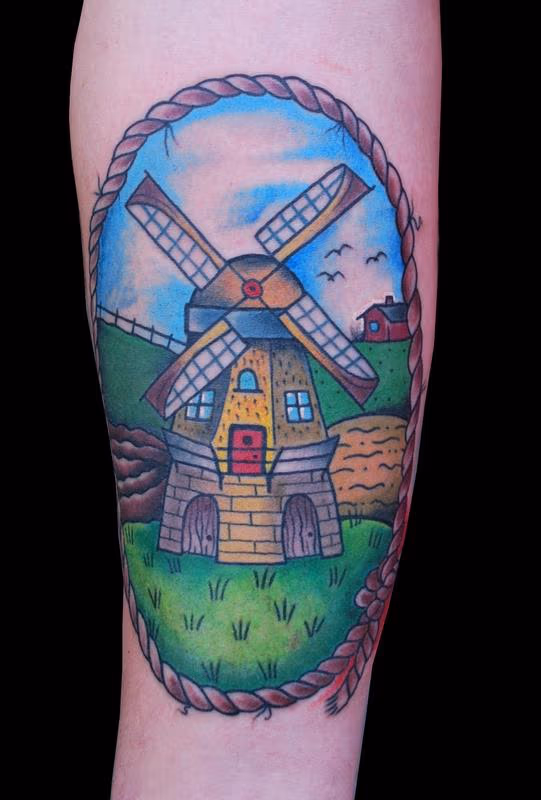 Traditional Ductch Windmill Tattoo