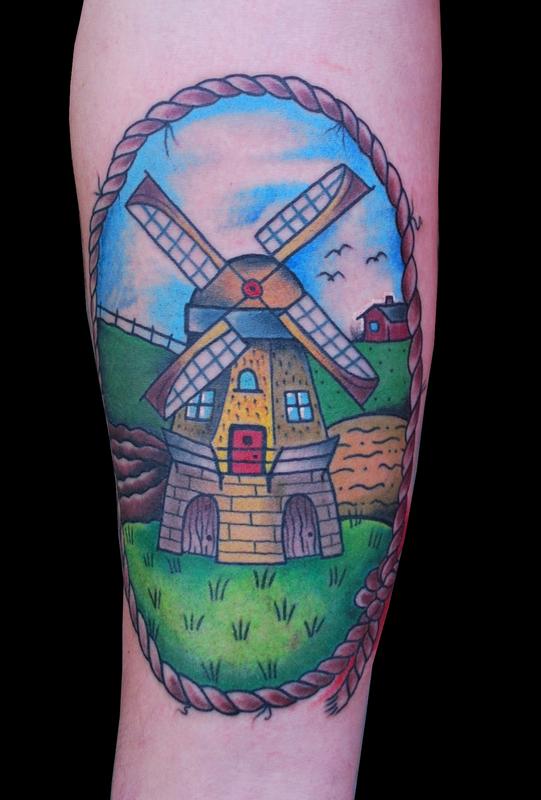 Traditional Ductch Windmill Tattoo
