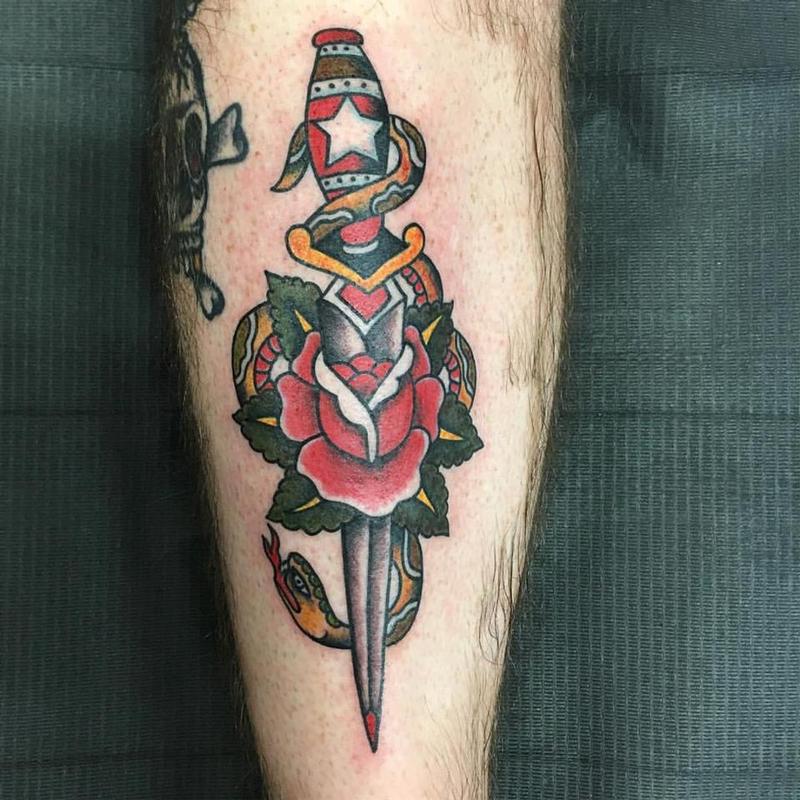 Dagger, Snake and Rose Tattoo