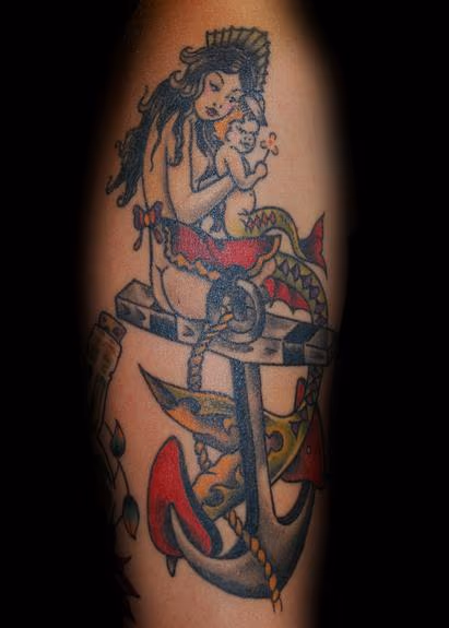 Sailor Jerry Mother, Baby Mermaid Tattoo