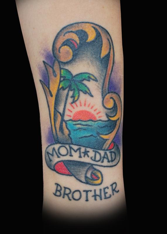 Sailor Jerry Beach Scene. Family Tattoo.