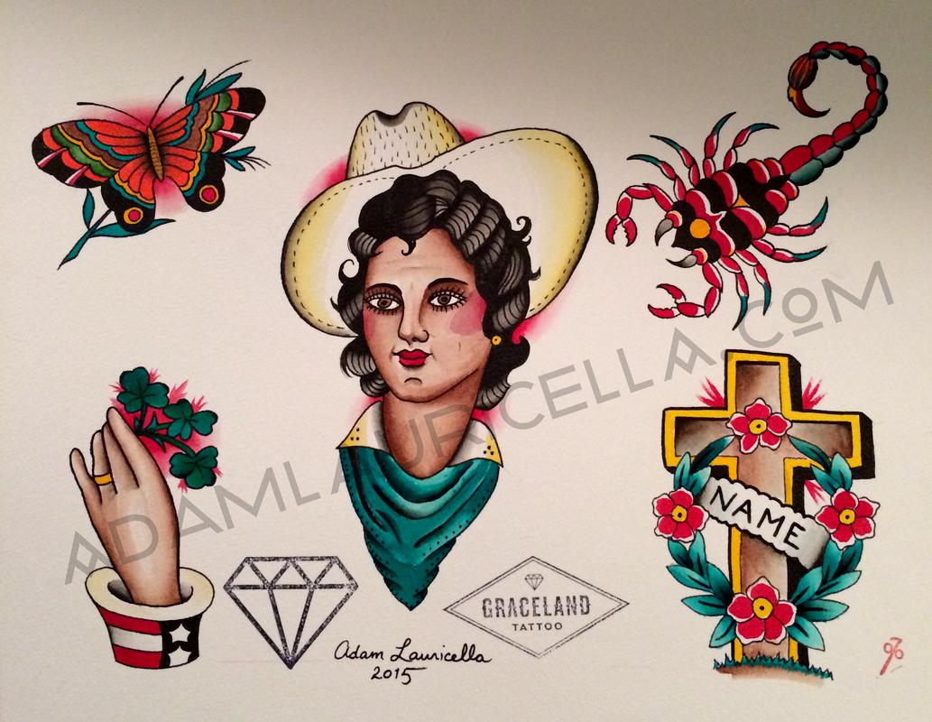Cowgirl Tattoo Flash Sheet