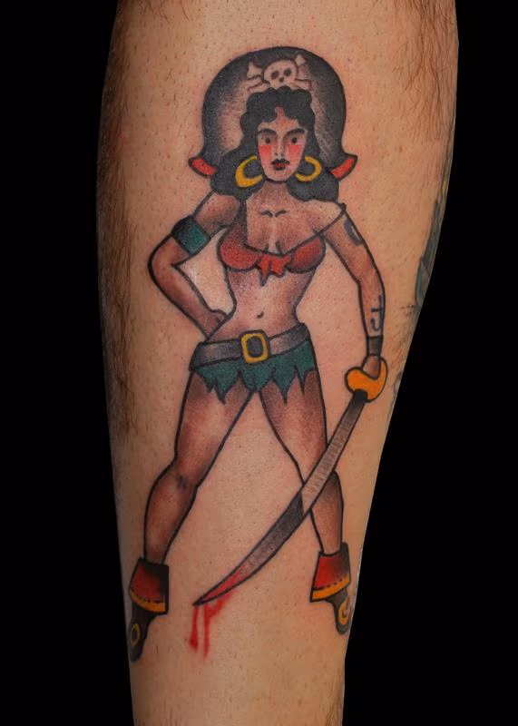 Classic Pirate Girl Pin Up Tattoo