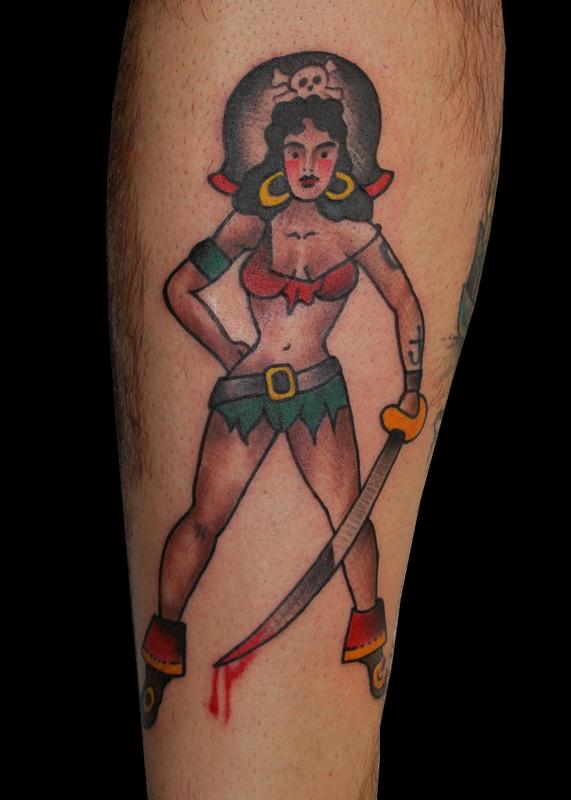 Classic Pirate Girl Pin Up Tattoo