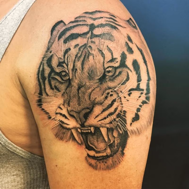 Black and Grey Tiger Tattoo