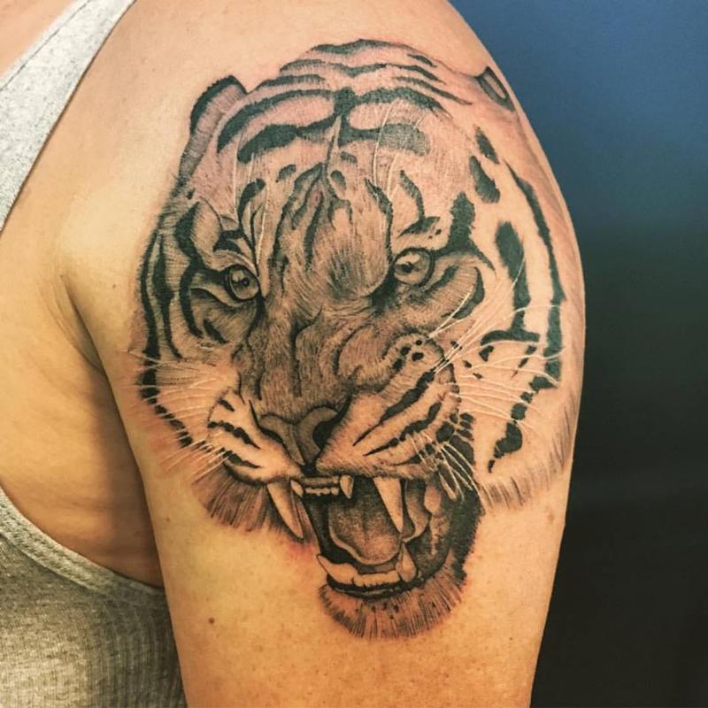 Black and Grey Tiger Tattoo