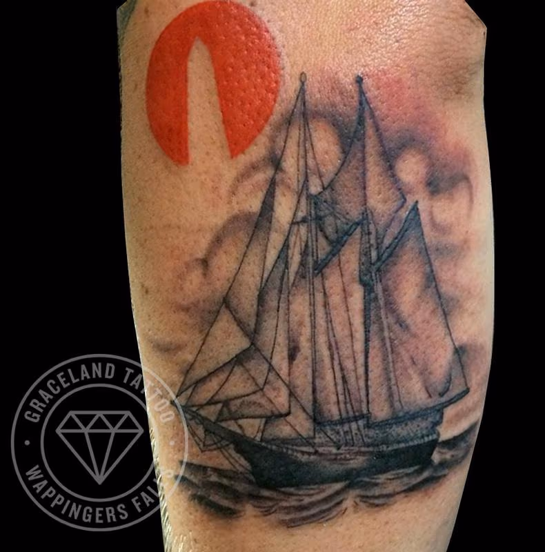 Clipper Ship and Obelisk Tattoo