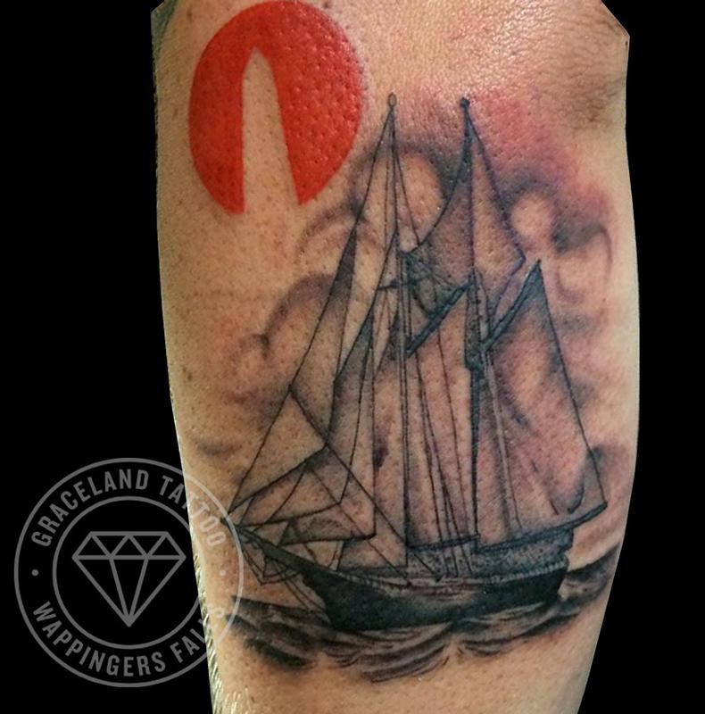 Clipper Ship and Obelisk Tattoo