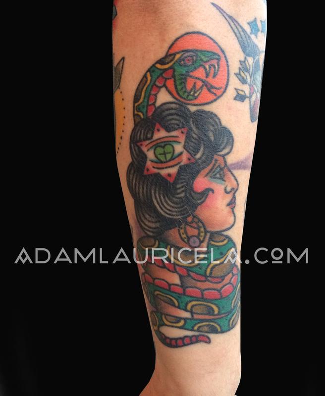 Traditional Snake Lady Tattoo