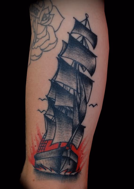 Tilted Clipper Ship Tattoo