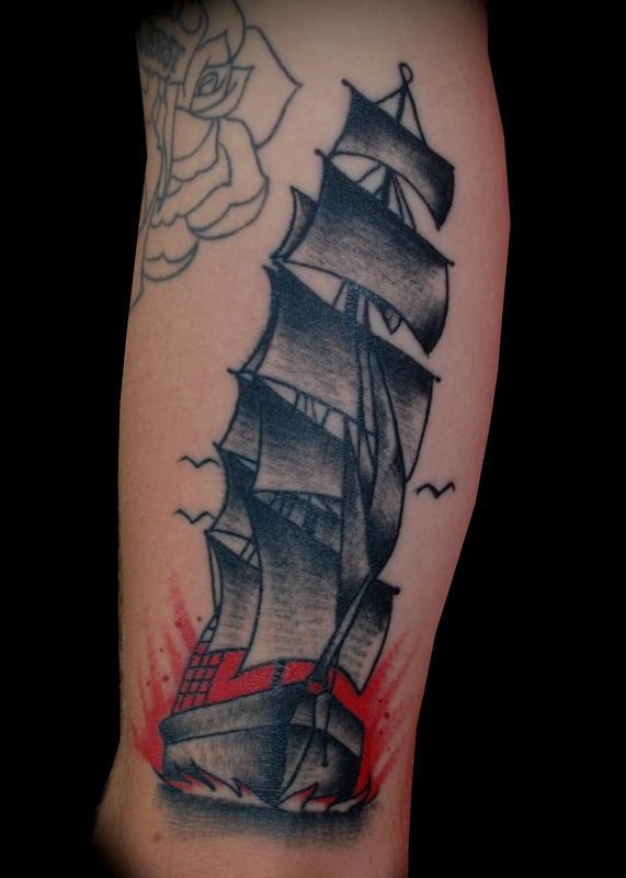 Tilted Clipper Ship Tattoo