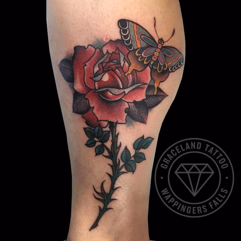 Butterfly and Rose Tattoo