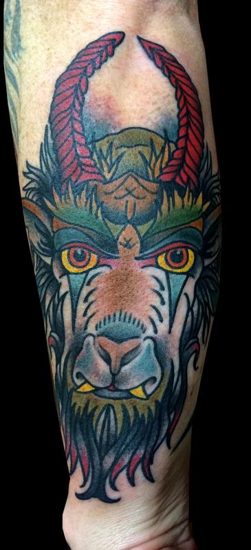 Traditional Goat Head Tattoo