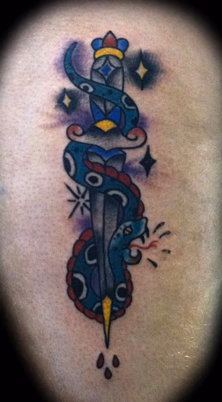 Traditional Snake and Dagger Tattoo
