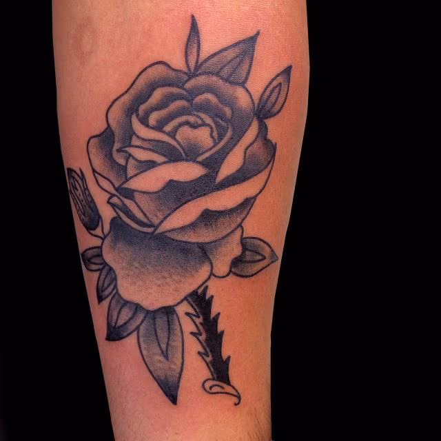 Traditional Black Rose Tattoo