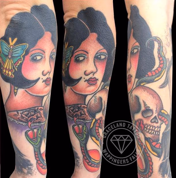 Girl, Snake and Skull Tattoo