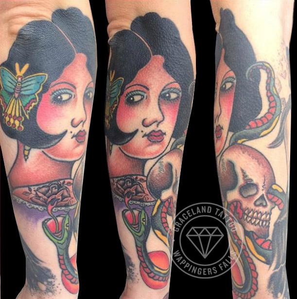 Girl, Snake and Skull Tattoo