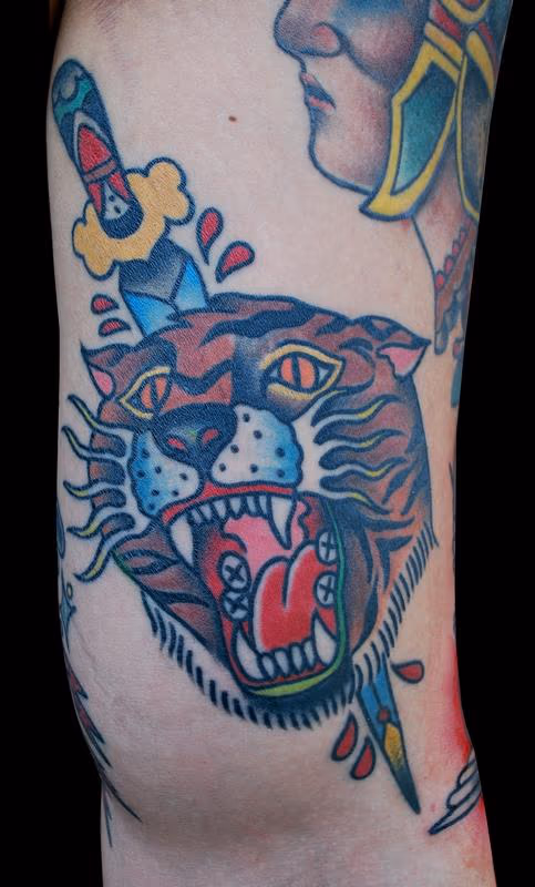 Traditional Tiger Dagger tattoo