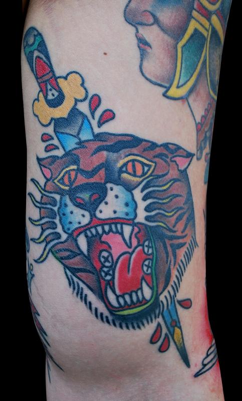 Traditional Tiger Dagger tattoo