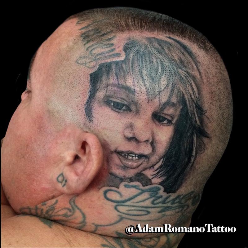 Daughter's portrait on head.
