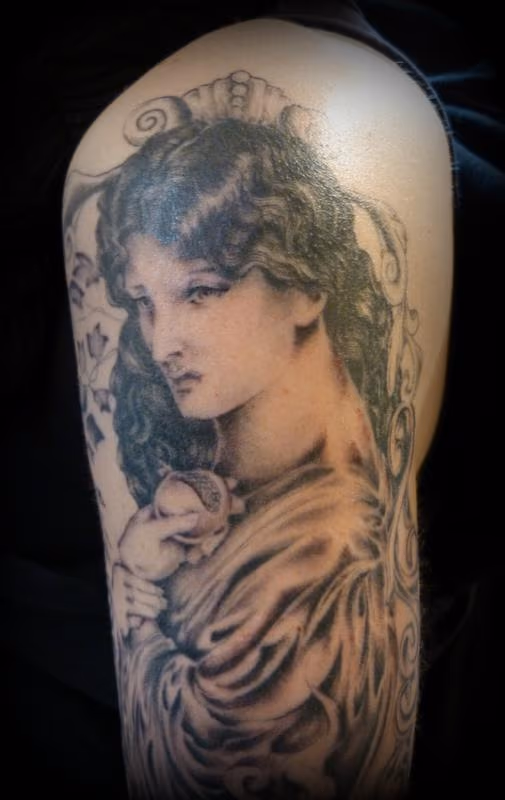 Black and Grey Girl Tattoo