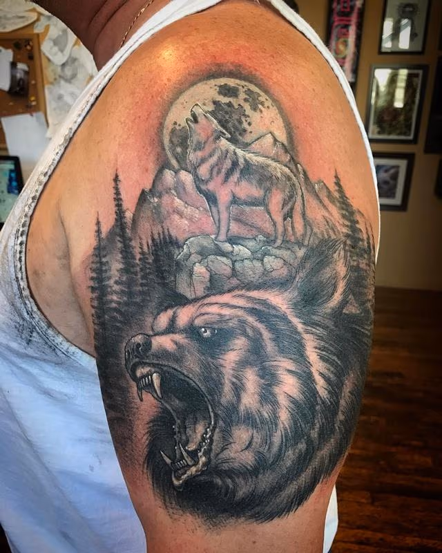 Bear and Wolf Nature Scene