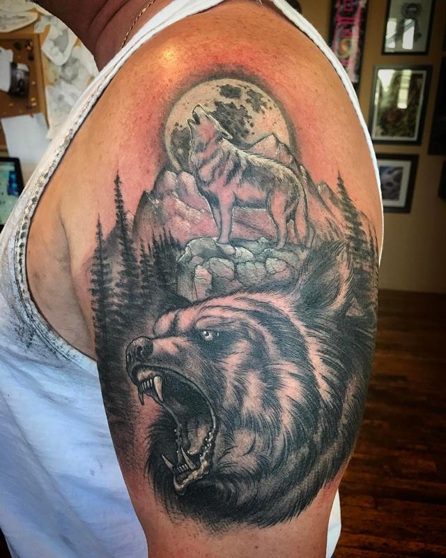 Bear and Wolf Nature Scene