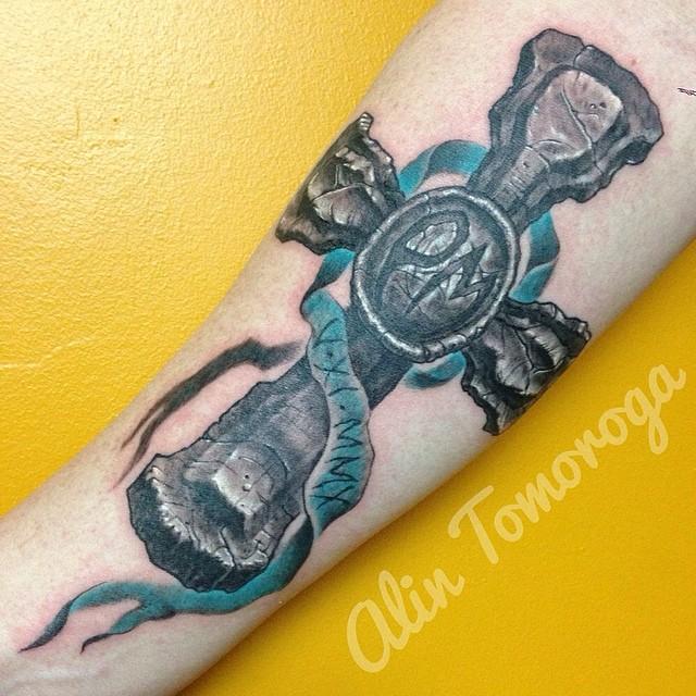 Memorial Rock Sculpted Cross with Teal Ribbon