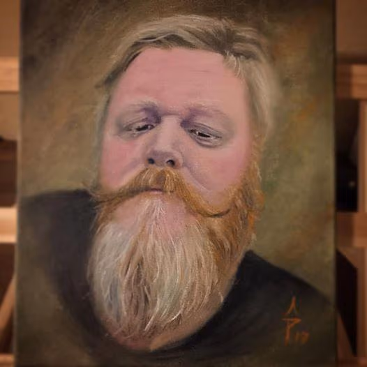 Oil painting of Mr Brad and his beard