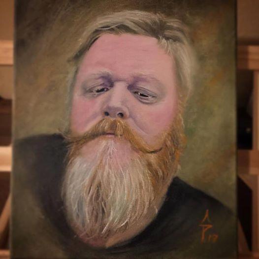 Oil painting of Mr Brad and his beard