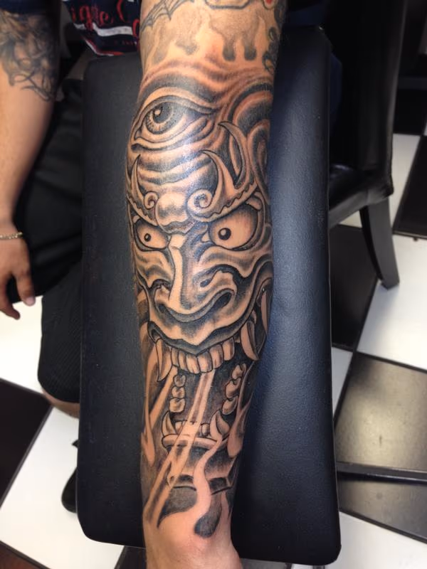 freehand asian demon mask
