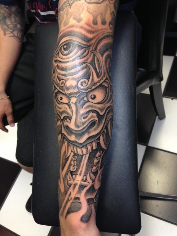 freehand asian demon mask