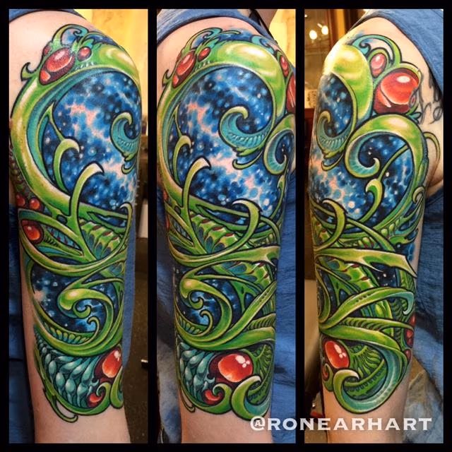 Neon Biomech Halfsleeve Tattoo