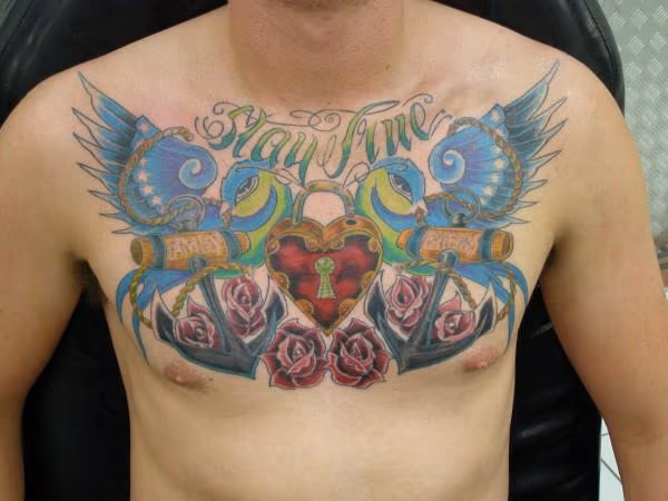 Traditional sparrow chest tattoo