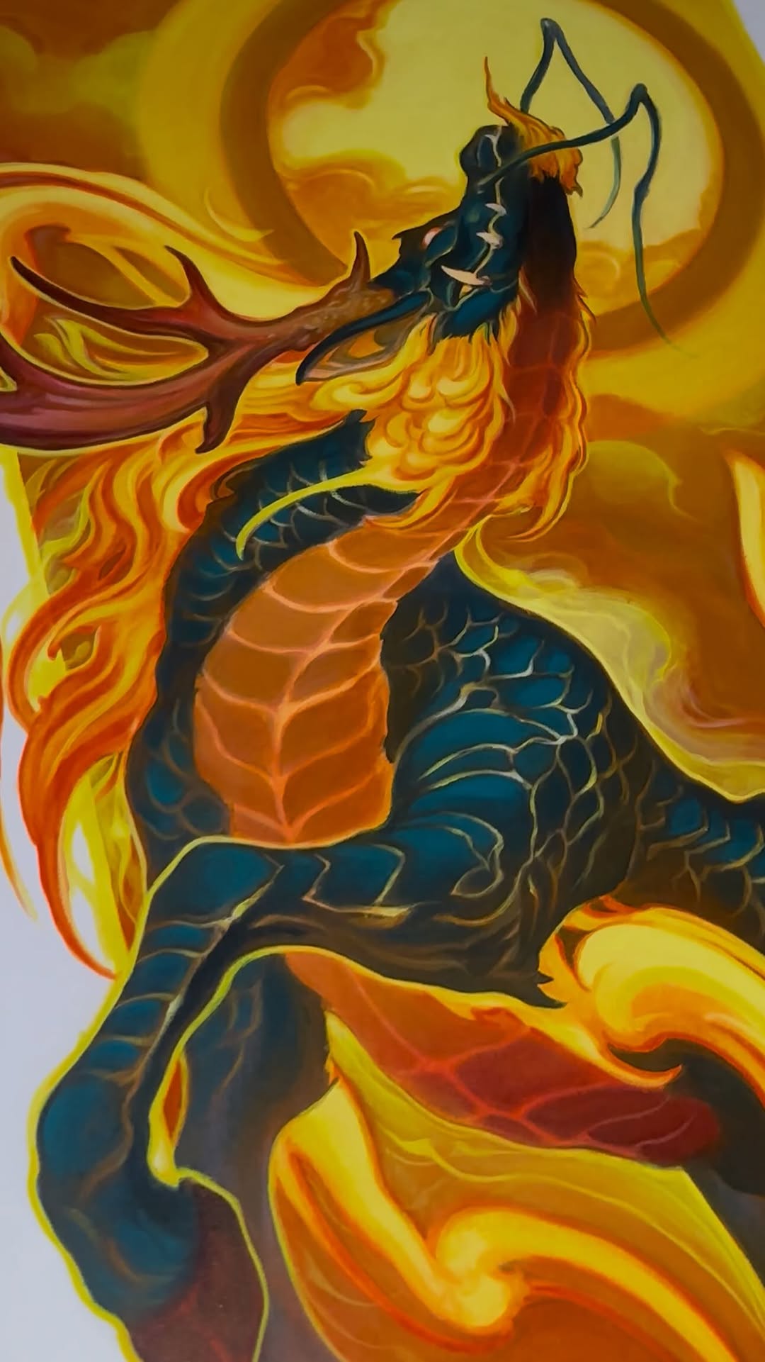 Kirin fire mythology painting, acrylic