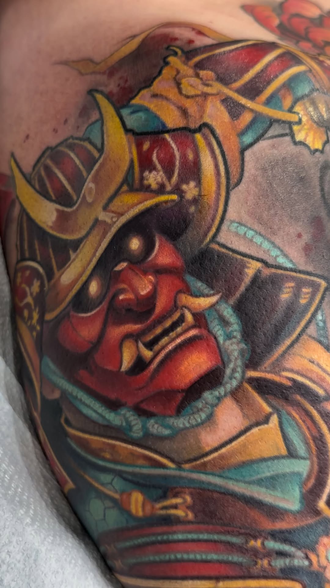 Japanese samurai color tattoo, arm sleeve