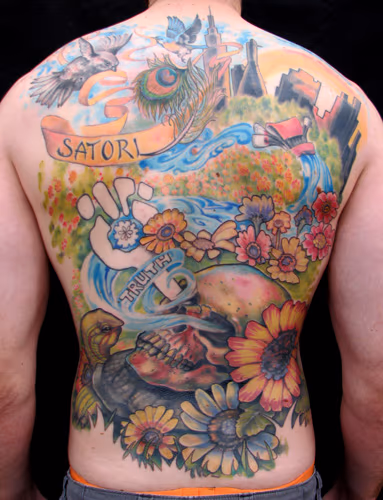 skull and flower back