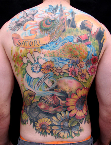 skull and flower back