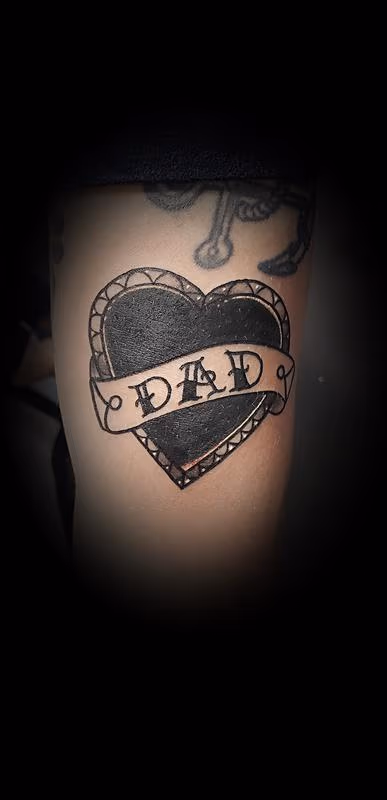 Traditional Dad Heart with banner Tattoo Black.Heart