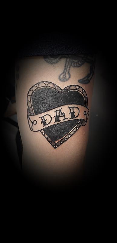 Traditional Dad Heart with banner Tattoo Black.Heart