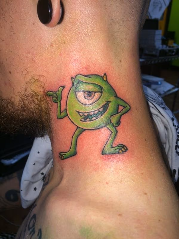 Mike Wazowski from " Monsters Inc." neck tattoo