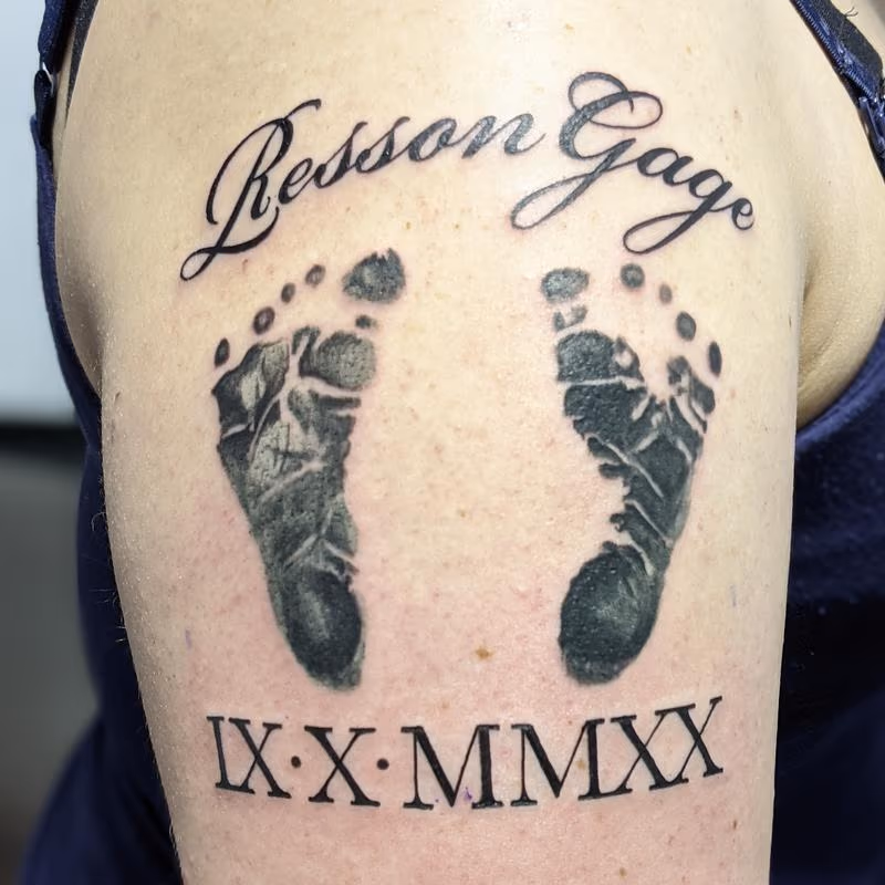 Baby foot print and name