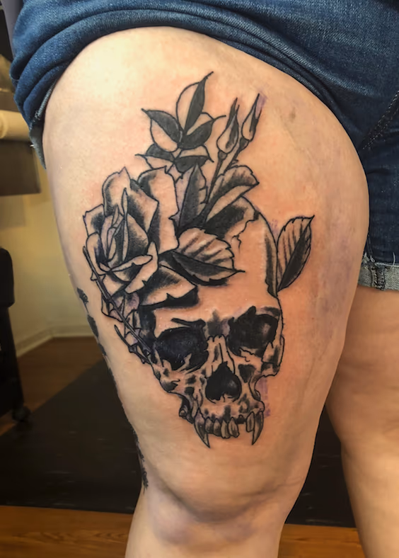 skull and rose