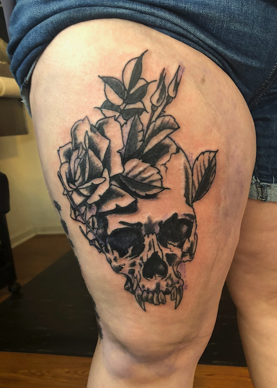 skull and rose