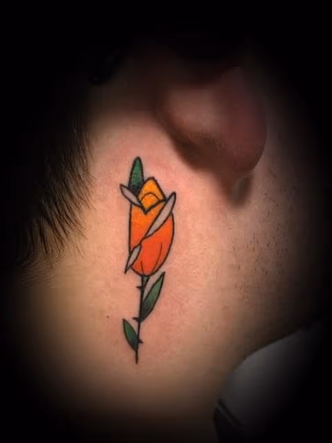 Neo Traditional Rose on neck